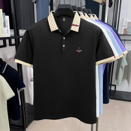 Personality Letter Jacquard Lapel Short Sleeve T-Shirt Men's High-End Brand Little Bee Embroidery Fashion Trend Summer Polo Shirt