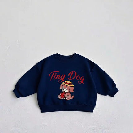 Lovely Tops Baby Boys Solid Color Long Sleeve Cartoon Little Dog Print Hoodie Beige Pink Clothing Child New 2025 Autumn Popular