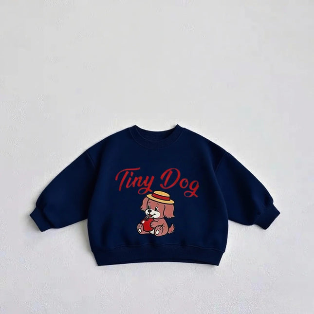 Lovely Tops Baby Boys Solid Color Long Sleeve Cartoon Little Dog Print Hoodie Beige Pink Clothing Child New 2025 Autumn Popular