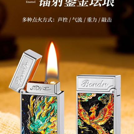 New Voice-controlled Embossed Alloy Kerosine Lighter,Intelligent Voice-controlled Ignition Open Flame Men's Personalized Lighter