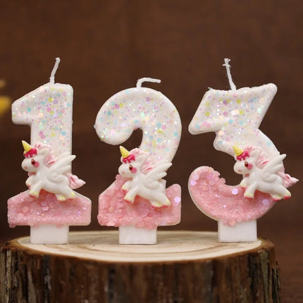 Happy Birthday Candles Pink Unicorn 4 Year Baby Candle Decoration For Cake Glitter Birthday Candle Party Anniversary Decorate