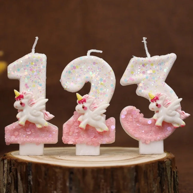 Happy Birthday Candles Pink Unicorn 4 Year Baby Candle Decoration For Cake Glitter Birthday Candle Party Anniversary Decorate