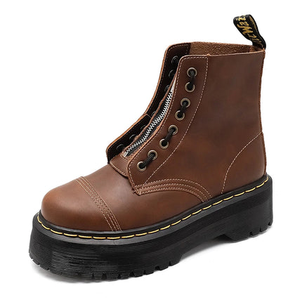 Women Boots Genuine Leather Platform Boots Motorcycle Shoes Front Zipper Optical Soles Fashion Sexy Punk Luxury Men Winter Boots
