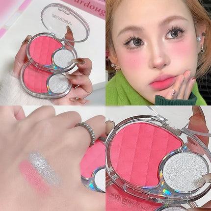 Whitening Shine Duo Blush Palette Velvet Mist Blusher Highlighter Palette Matte & Pearlescent Glitter Cheek Contour Shadow