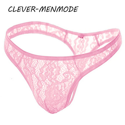 Men's Sexy Lace Thong See Through Exotic Lingerie Breathable Sissy Crossdress T Back Panties Floral Mesh Underwear Hombre Bikini
