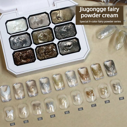 9-grid Solid Metal Fairy Cream Coffee Color UV Gel DIY Nail Art Retro Nail Polish