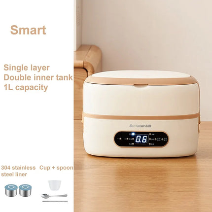 220V Smart Electric Heating Lunch Box 304 Stainless Steel Food Insulation Bento Lunch Box Portable Office Heating Food Heater 2L