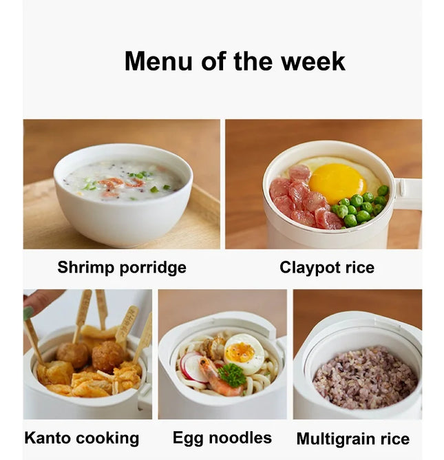 300W Smart Rice Cooker Multi-function Ceramic Non-stick Fast Electric Cook Pot 800ml Portable Electric Lunch Box For 1~2 People