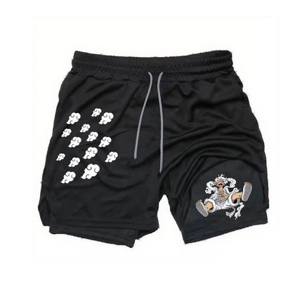 One Piece Summer Anime Men's Shorts Quick-dry Double Layer 2-in-1 Pants Graphic Print Workout Training Fitness Sports Gym Shorts