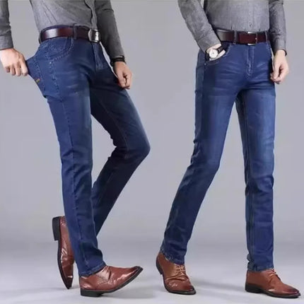2025 New Business Men's Jeans Casual Straight Stretch Fashion Classic Blue Black Work Denim Pant Trousers Male Clothing