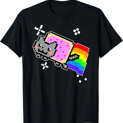 Nyan Cat with Rainbow T-Shirt Funny Meme Creative Top Hip Hop Y2K Vintage Print Short Sleeve Casual Loose Street Wear Unisex