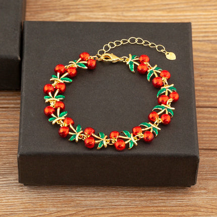 Nidin Fashion Sweet Strawberry/Mushroom/Cherry Drip Oil Delicate Bracelets For Women Girl Elegant Aesthetic Jewelry Accessories