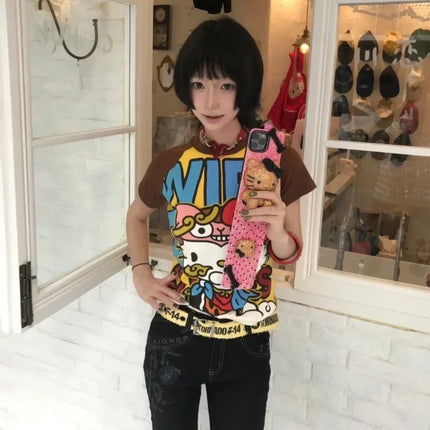Sanrio HelloKitty Summer Cute T-Shirt for Beauty with Cute Kitten Loose Thin Casual Beaty Cloth Essential Internet Celebrity