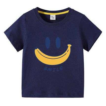 Cute Smiling Banana Kids Short Sleeve T Shirts Boys Girls Same Style Cartoon Casual Tees Comfortable Children Clothing