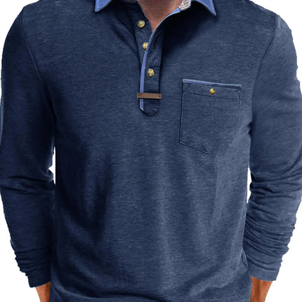 Men's Long-sleeved Polo Shirt Casual Spring and Autumn Top Fashionable Men's Clothing Loose Men's T-shirt Solid Color Pullover.