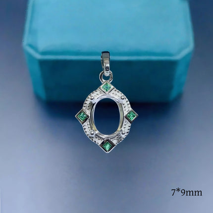 DIY Empty Pendant Holder S925 Sterling Silver Setting 7*9mm Ellipse Stone Design Fine Charm Weddings Jewelry Accessory for Woman