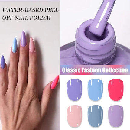 KUDAN 10ml Glass Bottle Water-Based Peel Off Nail Polish Colorful Pink Green Purple Glitter Polish Nail Art Varnish for Nails