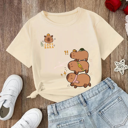 funny 90s Capybara Tshirt Kids Children T-Shirt capibara Cartoons Clothes Kid Girl Boy Capybaras T Shirt Baby Casual Top Clothes