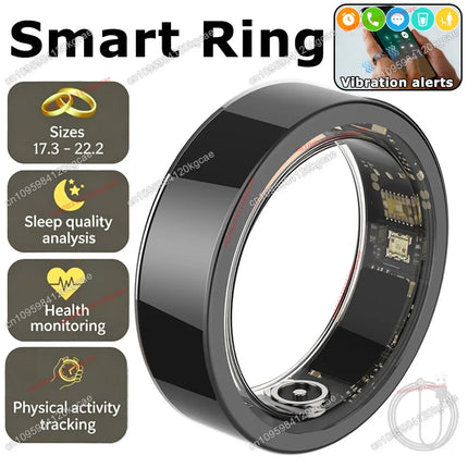 Smart Ring Vibration Alerts for Incoming Calls, Messages Heart Rate Monitor IP68 Waterproof Multi-sport Mode Smartring Man Women