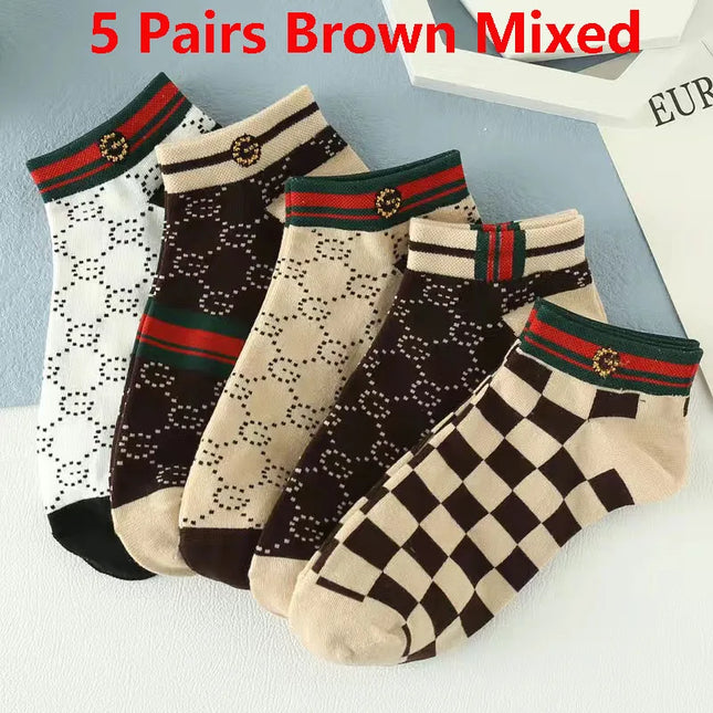 5/10/20 Pairs Winter Socks Men Short Breathable Luxury Socks Designer Brand Low-Cut Fashion Trendy Ankle Socks Geometric Pattern