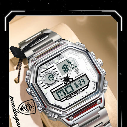 POEDAGAR Functional Men Wristwatch Waterproof Luminous Stainless Steel LED Man Watch Week Date Electronic Men's Quartz Watches