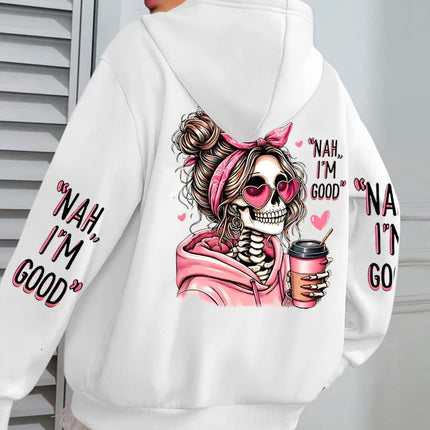 I'm Good Coffee Skull Funny Printing Womens Hoodie Loose Jogging Pullovers Fleece Autumn Sportswear Casual Y2K Unisex Hoody