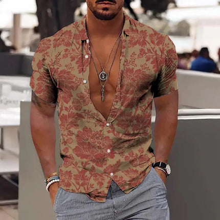 2023 Summer Animal Crane Men's Hawaiian Shirt 3d Plant Floral Print Plus Size Beach Flower