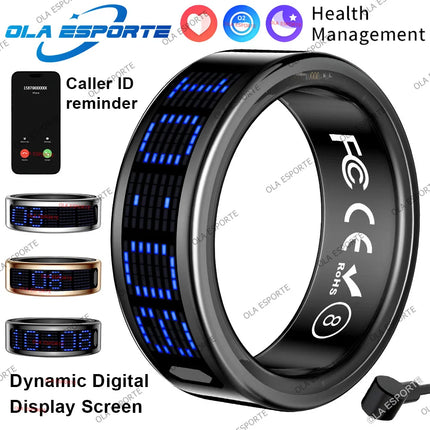 SR16 Smart Ring 3D LED Display Screen Call ID Reminder Heart Rate Sleep Monitoring 5ATM Waterproof Wireless Charging Rings 2025