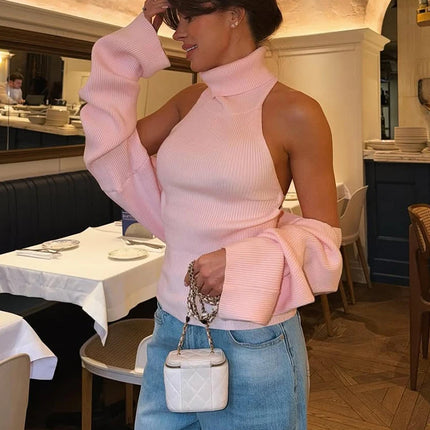 Trendix Hollow Out Sweater Sets For Women 2025 Fall New Long Sleeve Knitwear Shawl Suits Sexy Backless Knit Tank Top 2 Piece Set