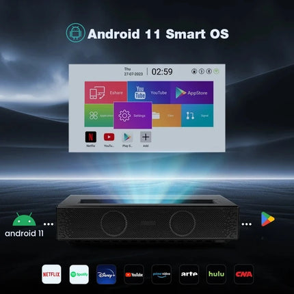 Hot 2026 DLP Ultra Short Throw Laser Video Projector 1100ANSI Full Auto Native 1080P Android11 OS Protable UST Projector Max 4K