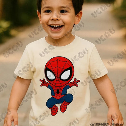 2026 New Cute Spider-man Cartoon Print Children Cotton T-shirt Summer Short Sleeve Tees Boys Girls Clothes Casual Kids/Adult Tops