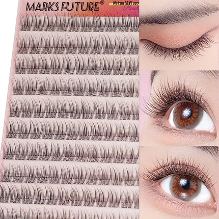 Self-Adhesive Eyelash Clusters, No Glue Needed, 120 Pieces, Natural C-Curved Self-Adhesive Eyelash Extensions, Press-On Eyelashes, Pre-Bonded Eyelash Clusters, Self-Adhesive Eyelashes