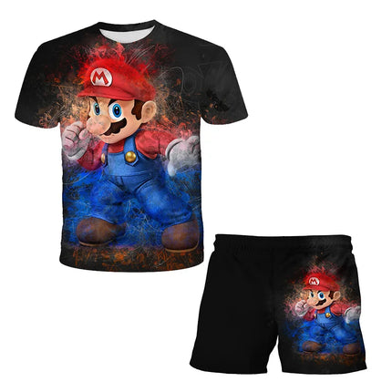 2026 Super Mario Boys 3D T-shirt Set Boys and Girls Cute Summer Top + Shorts Children's Short-Sleeve Birthday Gift  Boys Clothes