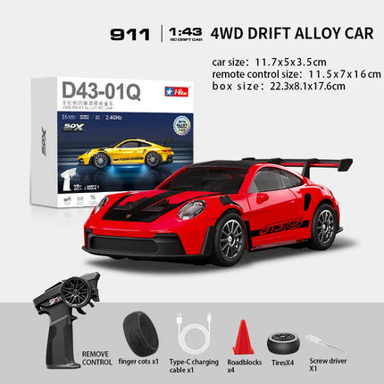 Macro Star D43 Full Proportion Remote Control Drift Car 1:43 Scale Alloy Gyro Four-Wheel Drive Flat Run Luminous Toy Model