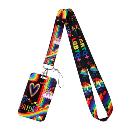 Rainbow Pride Credential Holder Heart Lanyards for Key Neck Strap For Card Badge Gym Keychain Keyring Accessories Gifts