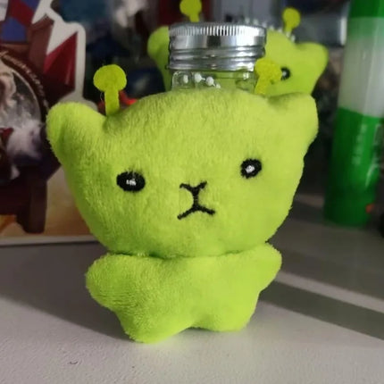 Green Alien Cat Plush Keychains Mini Galaxy Style Furry Pendant for Couples Cute Cartoon Handbag Backpacks Key Chain Decor Gifts