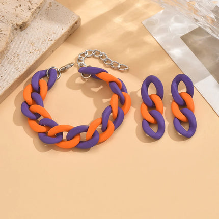 Vintage And Fashionable Acrylic Contrasting Chain Women's Earrings And Bracelet Set, Beautiful Wedding Party Jewelry