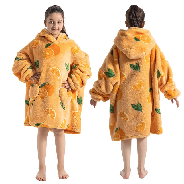 Girls Winter Clothes Flannel Thick Hoodies Super Warm Children's Sweaters Kids Hooded Loose Clothing Homewear Wearable Blankets