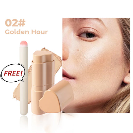 YOUNG VISION 6-Color Matte Heart Blush, Contour Stick, Face Sculpting Mousse Blush, and Lipstick 3-in-1, gift 1pcs makeup brush