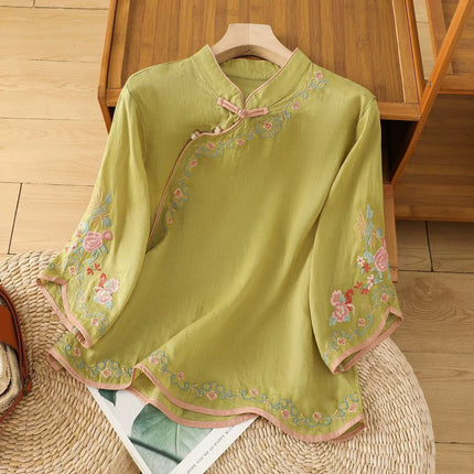 Casual Loose Blouse Shirt Women Clothes Summer Cotton Linen Ladies Tops Tee Blusas Vintage Embroidery Woman Shirt Camiseta Mujer