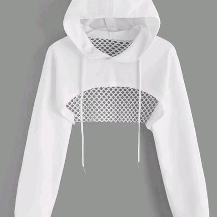 Street Sport Drop Shoulder Drawstring Hollow Out Super Crop Sports Hoodie Without Cami Top