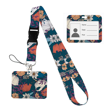 Flower design Lanyard Business Credit horizontal Card Holder Neck Strap Keychain Hang Rope ID Badge Holder Lariat Lasso