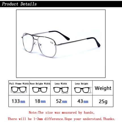 Unisex Stainless Steel Pilot Reading Glasses Women Men Anti Blue Light Presbyopic Eyeglasses Double Bridge Hyperopia Spectacles