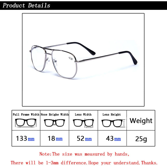 Unisex Stainless Steel Pilot Reading Glasses Women Men Anti Blue Light Presbyopic Eyeglasses Double Bridge Hyperopia Spectacles