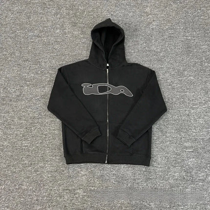 2025European and American Fashion New Trend Letter Print Fleece Loose Casual Zipper Unisex Hooded Sweatshirt Jacket