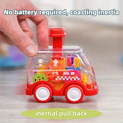 1pc Transparent Move Gear Car Press and Go Toy Car Cartoon Inertial Pull Back Cars Bus Toy Boy and Girl Gift
