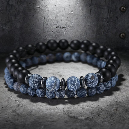Noter 5 Colors Men Bracelet Set 2Pcs/Pair Tiger Eyes Howlite Stone Strand Braclet Positive Energy Healing Braslet Pulsera Homme