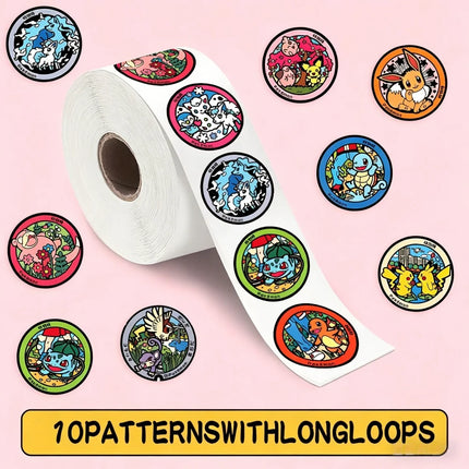 Pokemon Round Stickers 500Pcs/Roll Toys Pikachu Eevee Squirtle Decals for Reward Gift Wrapping Phone Case Scrapbook Envelope