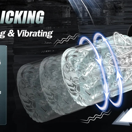 New LCD Automatic Male Mastubator Penis Pump With 7 Vibrating Rotating Thrusting & Licking Modes Pocket Pussy Sex Toys for Men