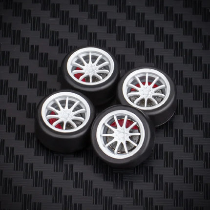 1 Set 10.8mm 1/64 Model Car Wheels for HW Ball Bearing Tires with Brake Disc Caliper Axles Rims for 1:64 Toy Models Tomica JDM